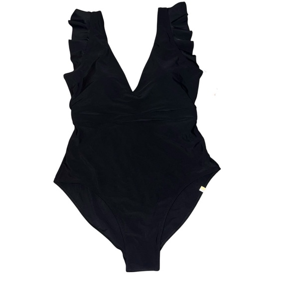 NWT Summersalt The Ruffle Back Flip Black One-Piece Swimsuit 8 Slimming Contour